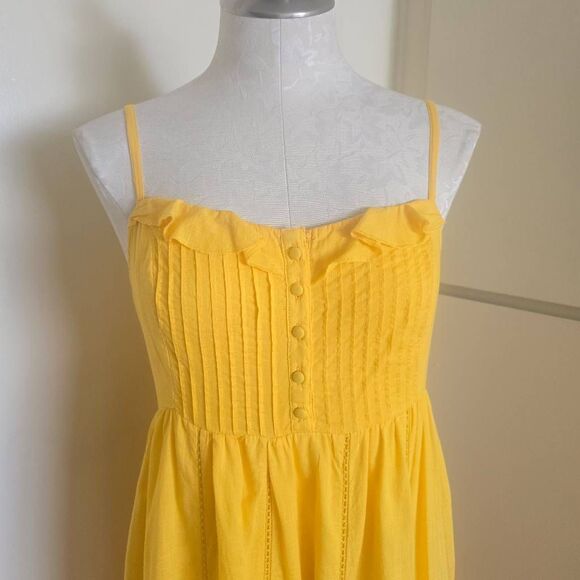 Anthropologie Maeve Yellow Pintuck Button Front Smocked Back Maxi Dress , EUC, S - Picture 5 of 16